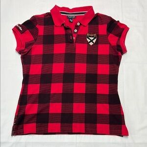 Us polo assn women’s plaid red and black embroidered crest size medium